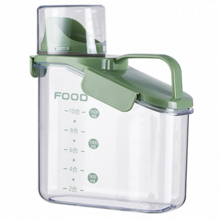 COLACO 斜口型雙重密封量杯保鮮罐 儲米桶 飼料罐, 綠色, 23.5 x 26cm, 1個