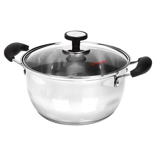 Kitchen-Art 不鏽鋼雙耳湯鍋 附鍋蓋 電磁爐不適用, 24cm, 銀色 + 黑色 + 透明色, 1個