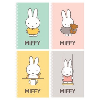 米菲線圈迷你橫線筆記本4入組, 薄荷綠, 粉紅色, 黃色, 灰色, 1套