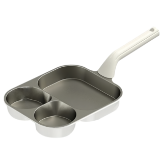 couselect 鈦陶瓷三合一早餐煎鍋/不粘鍋/平底鍋/牛排煎鍋/煎蛋鍋/漢堡鍋/煎餅鍋 電磁爐/燃氣灶/電熱爐適用 23 x 19 x 2.5cm 白色通用款, 23cm, 1個