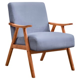 E-home Brona 博洛娜布面厚感造型實木架休閒椅 TFC142A-bl, 藍色, 1個
