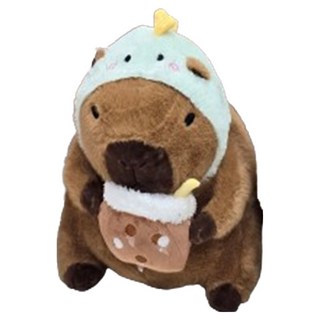 水豚絨毛娃娃, 綠色帽子珍珠奶茶, 30cm, 1個