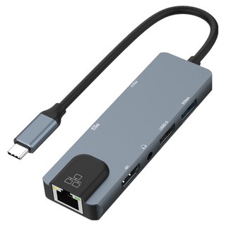 COMS 7合1 RJ45 HDMI 音訊 3.5mm C型多功能集線器 讀卡機, 銀色, 1個, CT118