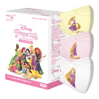 eorinsum EDGE 迪士尼公主藝術圖騰鳥嘴型彩色口罩 3款 x 10片組 成人用 大型 長髮公主, 1套, 白色, 淺粉色, 黃色