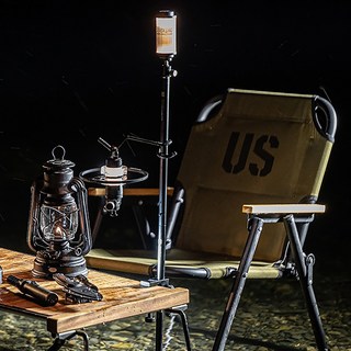 BARRACK09 日系燈柱 含1/4螺牙雲台版 露營燈柱 可調高度 輕巧便攜 營釘桌夾兩用, 1組, 黑色