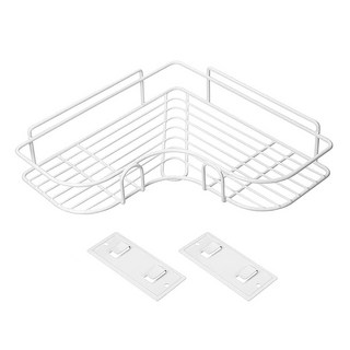 AHOYE 免打孔角落置物架 附雙勾貼片 2個, 銀色, 1個