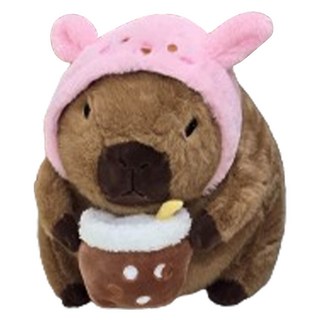 水豚絨毛娃娃, 粉紅帽子珍珠奶茶, 30cm, 1個