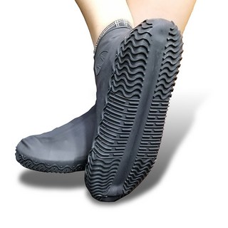 樂邦 加厚矽膠防水雨鞋套 無拉鍊, 黑色, 1雙