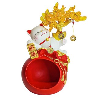 摩達客 躺賺招財貓發財樹鑰匙收納錢洞百寶袋擺飾, 紅色, 22 x 15.5 x 29cm
