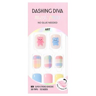 데싱디바 매직프레스 베어 트윈스 네일팁, 1개, 핑크 + 블루 + 옐로우