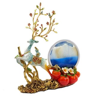 摩達客 開運招財金角鹿一路高升擺飾 柿子流沙畫收納 客廳玄關風水裝飾, 32 x 12 x 35cm, 淺藍色