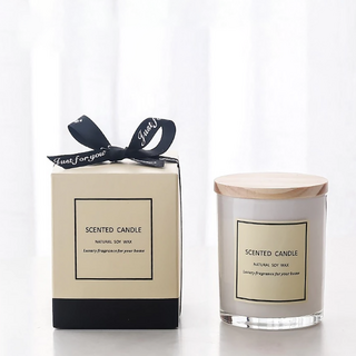 香氛蠟燭緞帶木蓋禮盒, 大地, 單一顏色