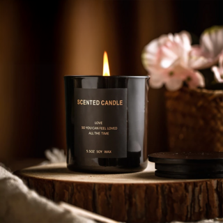 香氛蠟燭緞帶禮盒, 黑色, 天竺葵/羅勒