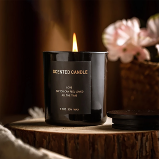 香氛蠟燭緞帶禮盒, 黑色, 橡木/榛子