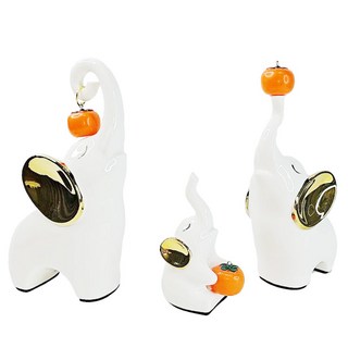 摩達客 開運招財 吉象一家三口 柿柿如意擺飾 (白色/金色), 11.5 x 7 x 20cm/6.5 x 5 x 11cm/10.5 x 6.5 x 19.5cm
