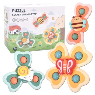 吸附旋轉搖鈴 Spinning Pop 3件組, 1套, 蜜蜂, 蝸牛, 蝴蝶