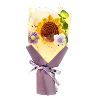 六分埔禮品 LED編織向日葵小花綠葉花束, 手工編織, 畢業禮物, 居家裝飾, 紫色, 1盒