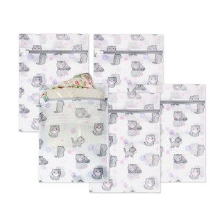 Axis 艾克思 療癒貓方形細密網洗衣袋 30 x 40cm 5件組, 1組, 貓圖樣色