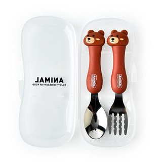 餐具組 附收納盒, 1組, 湯匙 + 叉子, 棕色小熊