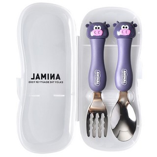 餐具組 附收納盒, 1組, 湯匙 + 叉子, 紫色小牛