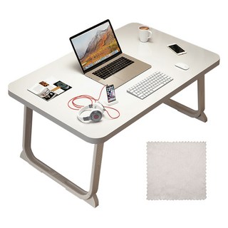 MDYooMarket 高級多用途一鍵式折疊床上桌 + 螢幕專用毛巾組, 白色(桌子)