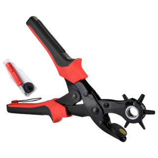 本革職人 多功能多規格打孔器 各類皮件 皮帶 錶帶 升級版 附螺絲刀 + 墊片, 1支, 黑色 + 紅色