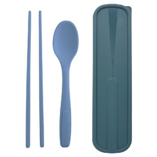 Pomier 鉑金矽膠餐具組 附收納盒, 1組, 湯匙 + 筷子 + 包裝盒, 莫蘭迪藍