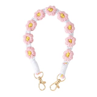 編織花朵手機繩, 1條, 淺粉色