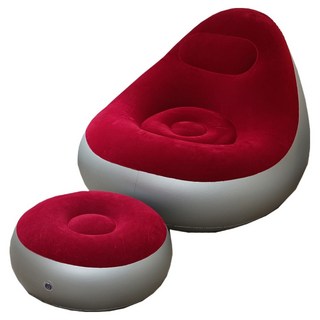 Likes 蓬鬆單人充氣沙發 + 腳凳組, 紅色
