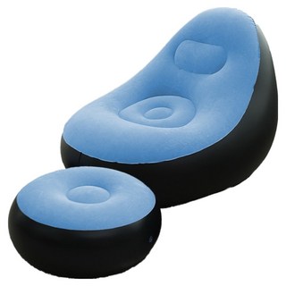 Likes 蓬鬆單人充氣沙發 + 腳凳組, 天空藍