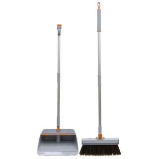7-Nice 蓬蓽去灰掃畚組,灰色/橘色,室內掃地好幫手,輕鬆清潔, 1組