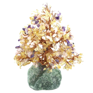 advance jewel 寶峻晶石館 黃水晶混色發財樹 綠東陵原礦底座 混和顏色, 20 x 15 x 8cm, 黃水晶 + 綠東陵