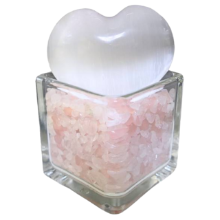 advance jewel 寶峻晶石館 透石膏愛心粉晶碎石盆 擺件 提升人緣 淨化空間, 玻璃盆5.5 x 5cm + 愛心5.5 x 5 x 2.5cm, 白色