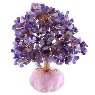 advance jewel 寶峻晶石館 紫水晶樹 粉晶原礦底座 開運招財 晶石擺件 15 x 12 x 7cm, 混和顏色