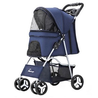 Doogo 寵物四輪推車, 深藍色, 四輪穩定設計, 寬敞透氣, 寵物外出首選, 1台