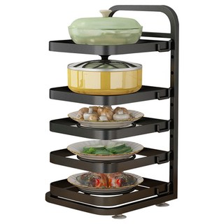 卡扣式廚房立體多層置物架, 黑色, 1個