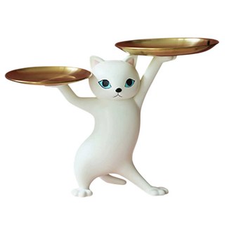 妖嬈貓托盤擺件, 白色