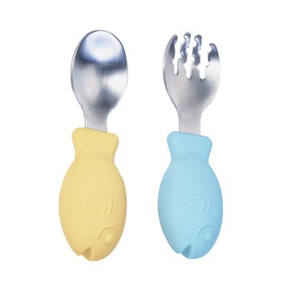 KOM 飛魚兒童湯匙 + 叉子, 藍色 + 黃色, 1組