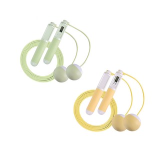 LEADER X 高階智能計數 快速燃脂有氧減肥兩用跳繩組 附收納袋, 綠色 + 黃色, 2組