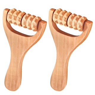 小麥購物 G848 木質滾輪按摩滾輪 齒彈弓, 木頭色, 2個