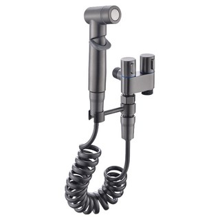 一進二出馬桶噴槍分水閥, 黑色, ABS噴搶 14 x 6cm + 分流閥 7 x 6.3cm + 伸縮軟管 180cm