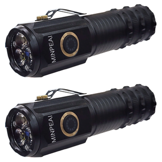 明沛 P40 LED 職人 35W 大功率手電筒 MP3209 黑色 USB充電 五種亮度選擇 磁吸尾部, 2個