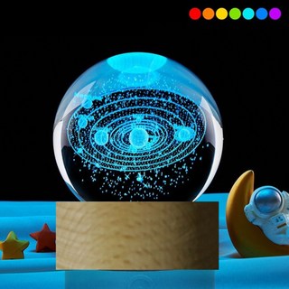 ALL SPLENDID 太陽系 水晶球 6cm + USB七彩實木燈座 7 x 2cm