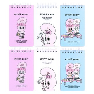 Esther Bunny PP封面 上翻筆記本 80張 3款 x 2入組, 1套, 粉紅色 + 藍色 + 白色