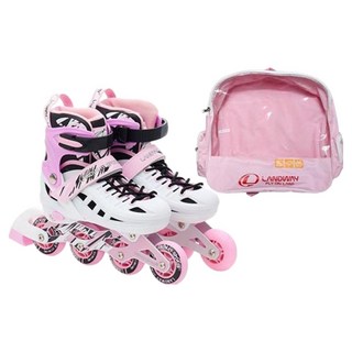 LANDWAY 兒童動感直排輪 + 收納袋組合, 粉紅色, 1套