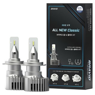 브라비오 올 뉴 클래식 자동차 LED 전조등 상 하향등 클리어 겸용 세트, 1개, H7