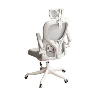 後仰頭枕辦公椅, 57 x 57 x 123cm, 白框灰網, 人體工學設計, 透氣網布, 可調節頭枕