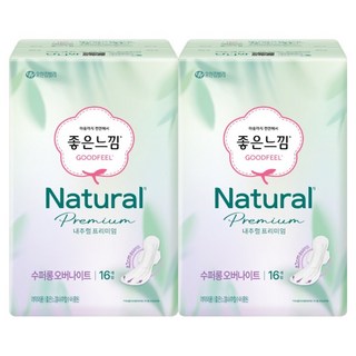 좋은느낌 내추럴 프리미엄 울트라슬림 생리대 날개형, 오버나이트 이상, 16개입, 2개