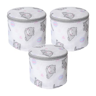 Axis 艾克思 療癒貓細密網內衣清洗袋 內衣專用 3件組, 貓圖樣色, 1組