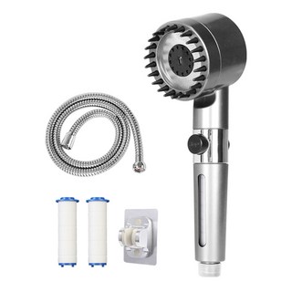 三段式頭皮按摩過濾蓮蓬頭衛浴套裝組 升級款, 1組, 銀色